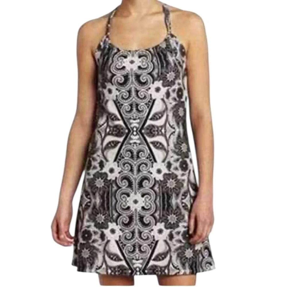 Prana Breathe Dress Black White Floral Paisley Print Size Small - Picture 2 of 6